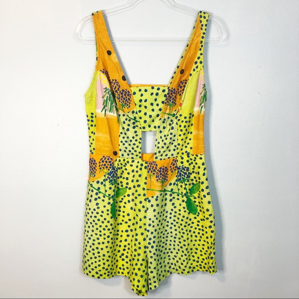 Farm Rio Sleeveless Cut Out Square Neckline Romper